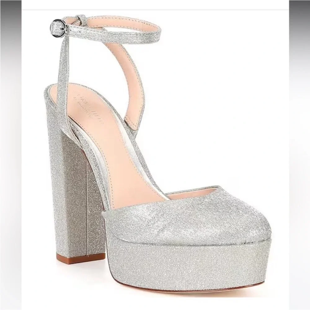 NEW Antonio Melani X Born on Fifth “Liv” Silver Metallic Glitter Platform Pumps